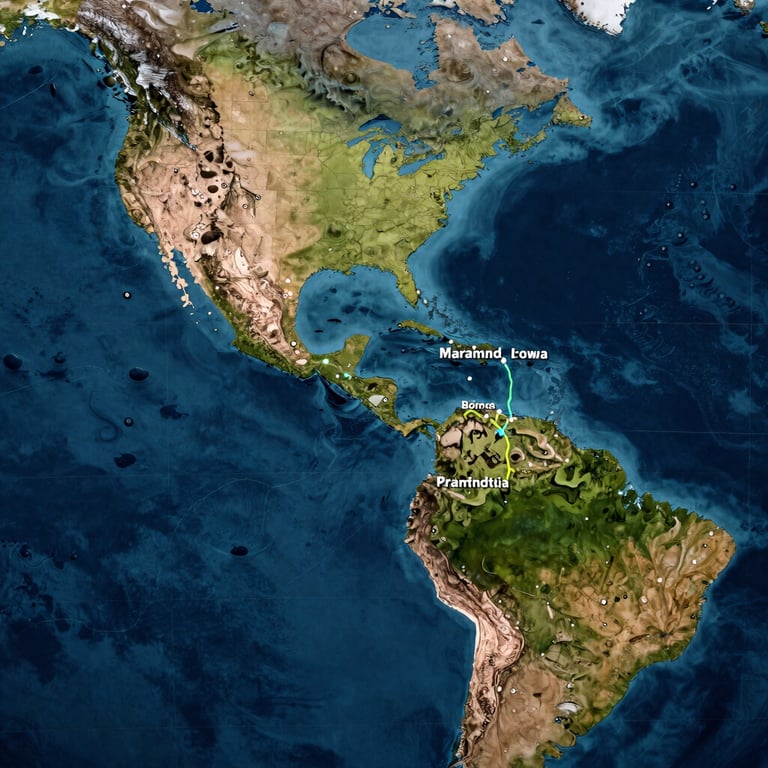 Global map highlighting the route from Maryland, USA to Bolivia with clean, professional lighting.