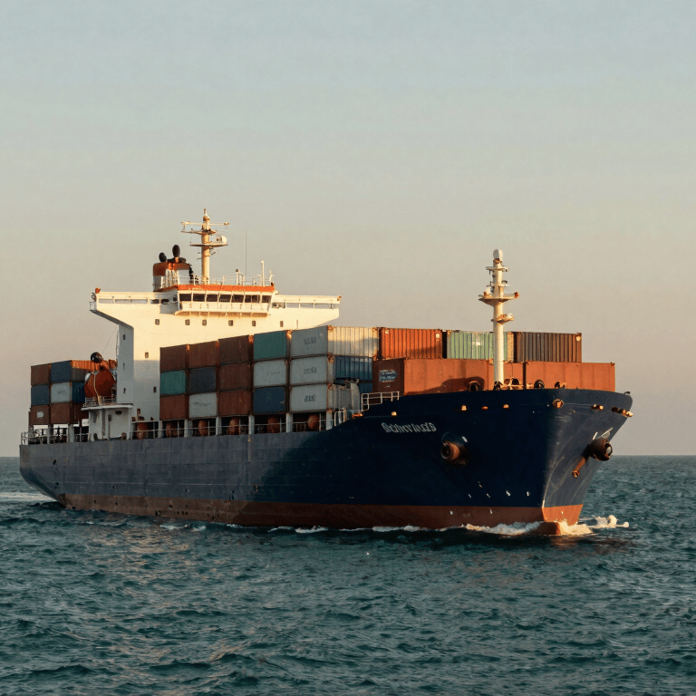A large cargo aircraft being loaded on a tarmac under a Pale Frost White sky.