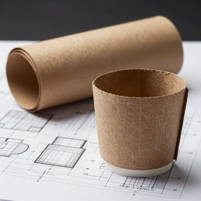 Flat-lay technical blueprint of the unrolled 300g Kraft coffee cup sleeve, showing designated branding zones, vector lines, high-contrast studio lighting