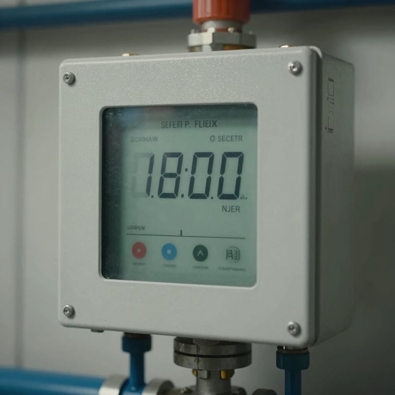 A close-up of a modern septic tank control panel with clear digital readings, emphasizing professional technology.