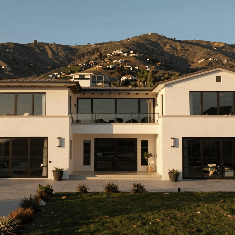 A perfectly refinished kitchen cabinet in a North American / Southern California kitchen, finished in deep navy with a soft satin sheen and elegant hardware.