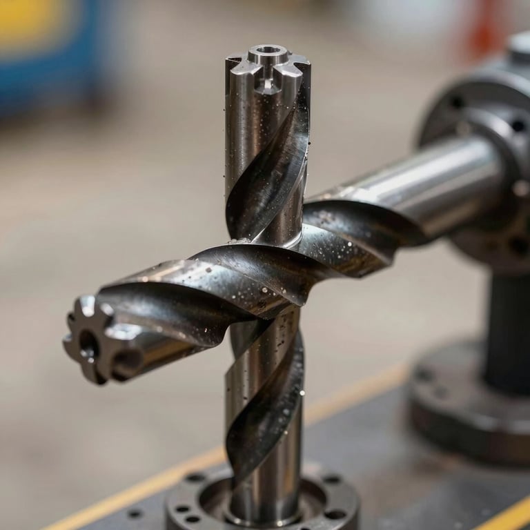 Detailed macro shot of a heavy-duty industrial drill bit used in deep-earth petroleum extraction.