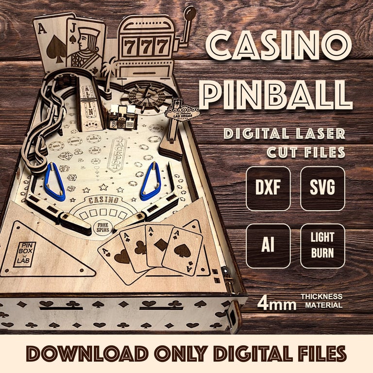 Casino laser cut pinball machine, DXF SVG LightBurn files