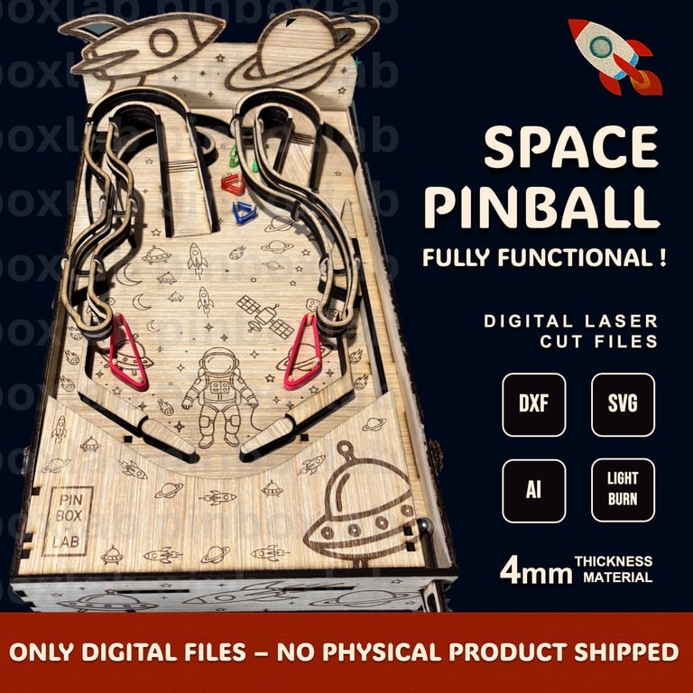 Space laser cut pinball machine, DXF SVG LightBurn files
