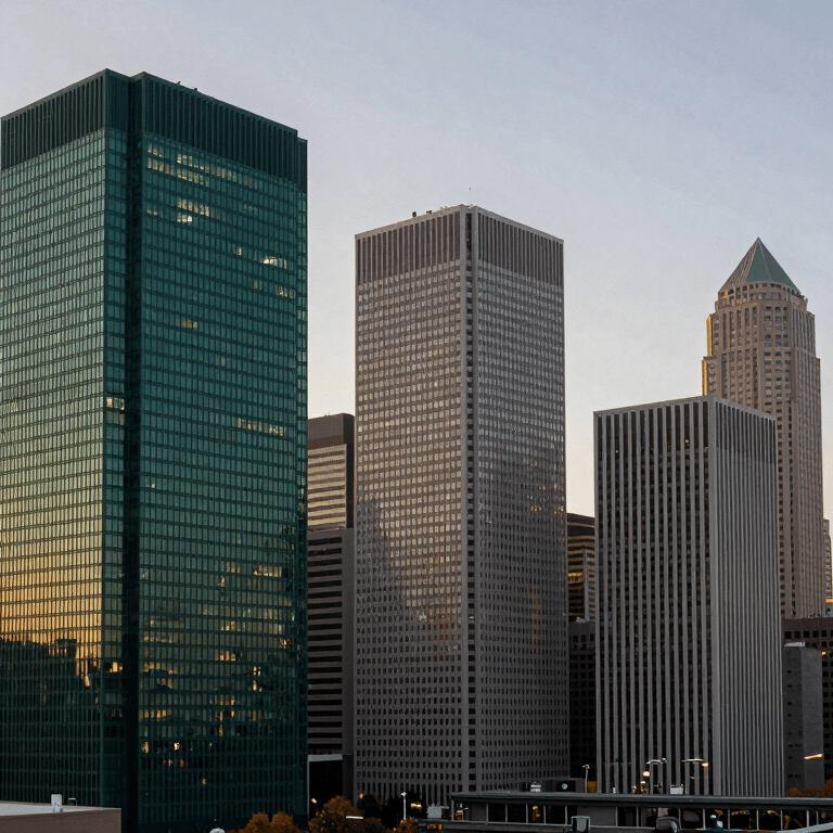 A professional team lead smiling in a bright North American / US corporate office.