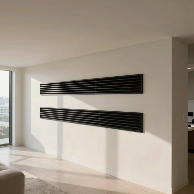 Interior view of a spacious, light-filled Miami living room with integrated invisible air vents.