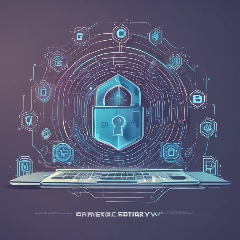 A shield icon overlaying a network grid symbolizing strong cybersecurity defenses.