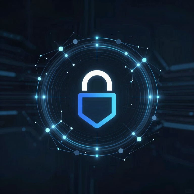 Abstract digital representation of security and speed, using lines and nodes in brand colors #1C2B3A and #A1C6D0.