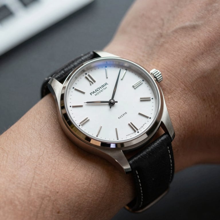 A macro shot of a sophisticated watch on a wrist, symbolizing precision and reliability in professional service.