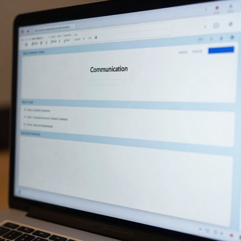 A close-up of a computer screen showing a clear communication dashboard with soft blue accents.
