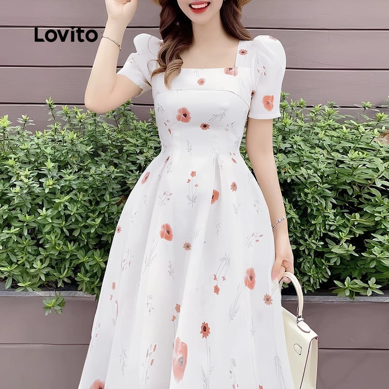 vestido floral camponesa feminino estilo coreano asiático na lovito shopee