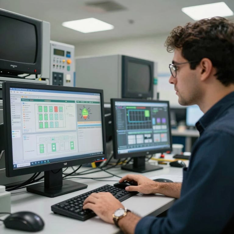 Automation control system dashboard being used by a professional in a South American / Brazilian technical hub.