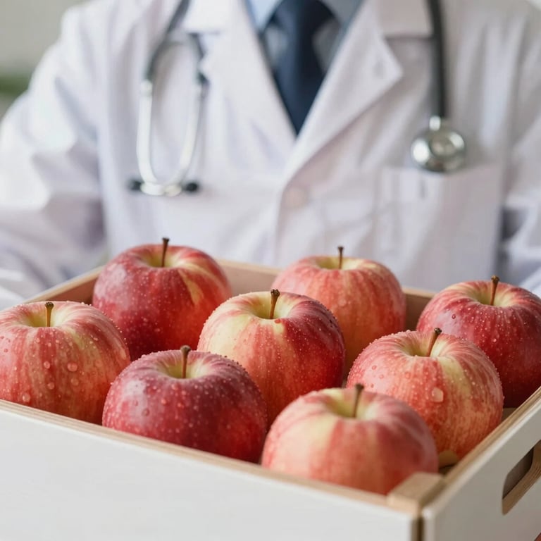 A professional close-up of premium red apples in a clean, branded crate, highlighting strict grading standards.