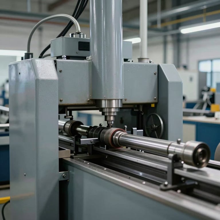 A modern Turkish / Anatolian factory floor with pipe profile machinery operating smoothly, clean and efficient atmosphere, Light Steel Gray backdrop.