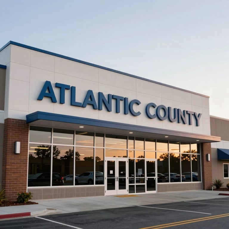 Exterior shot of a modern commercial facility in Atlantic County, New Jersey, reflecting a professional brand image.