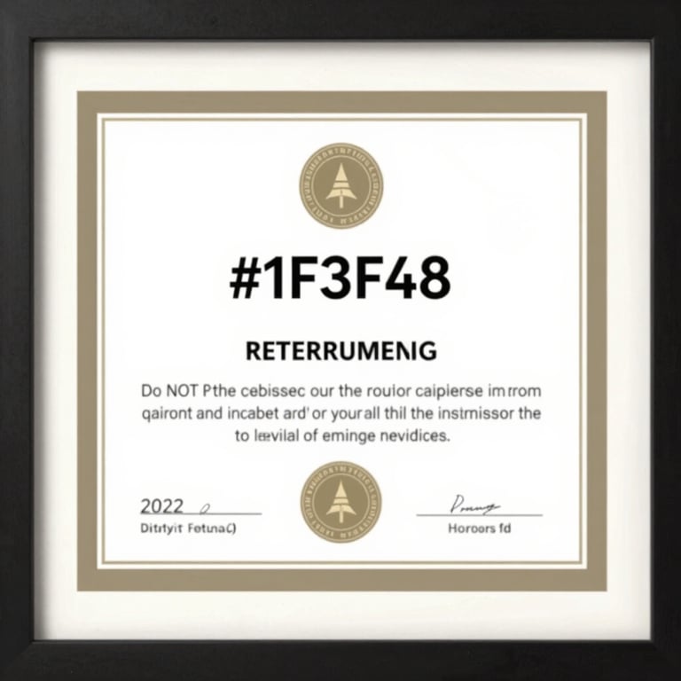 A professional credential or PhD diploma displayed elegantly in a frame with #1F3F49 accents.