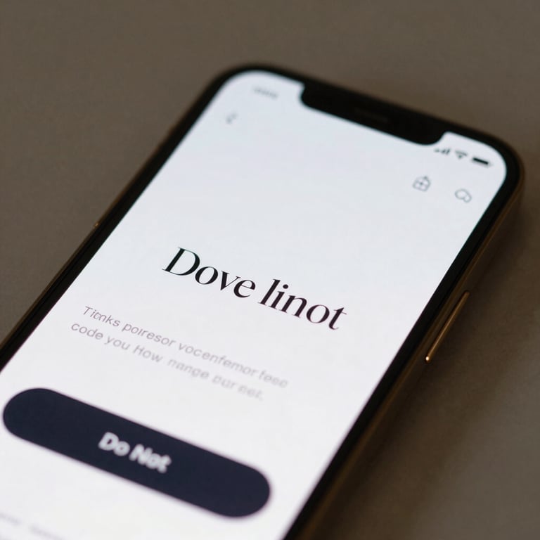 Close-up of a high-end smartphone screen showing a sleek mobile UI with gold accents and elegant typography.