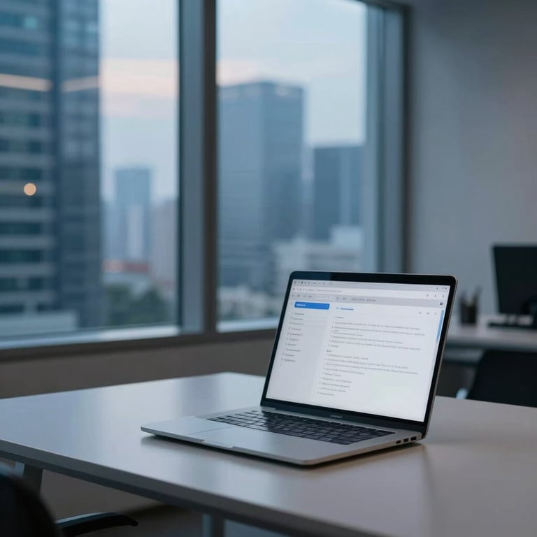 A focused professional in a South Asian / Global modern office environment studying SEO data on a high-resolution monitor, bright blue and white lighting.