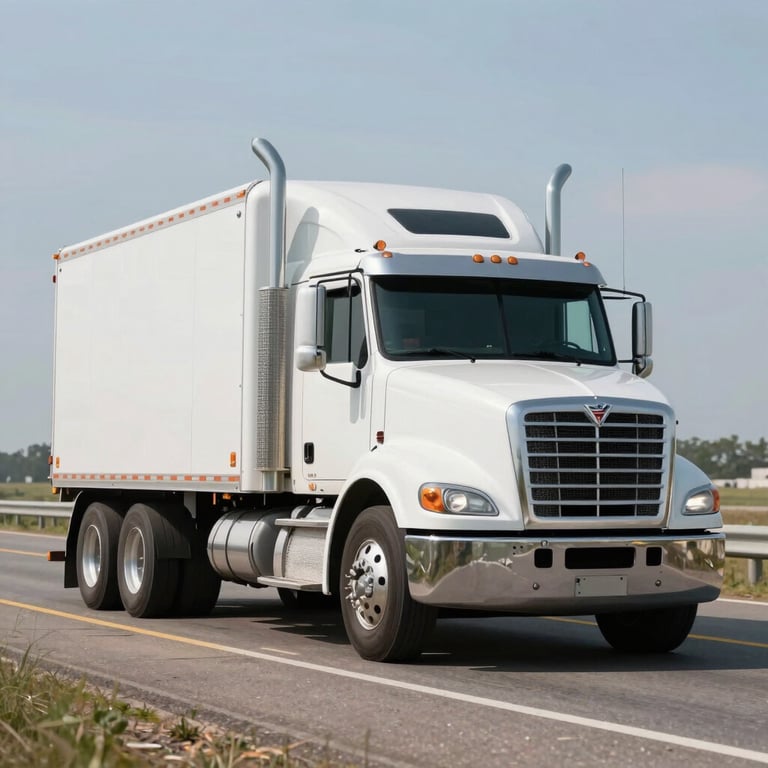 Professional photograph of a white hotshot truck on an open North American highway during the day.