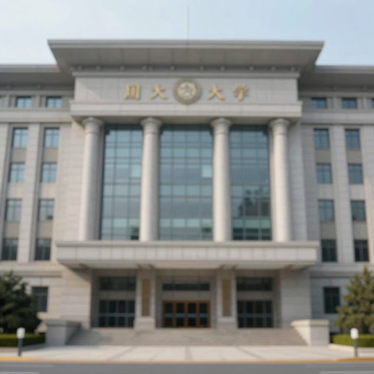 A public government building with a stately, authoritative facade featuring large glass windows.