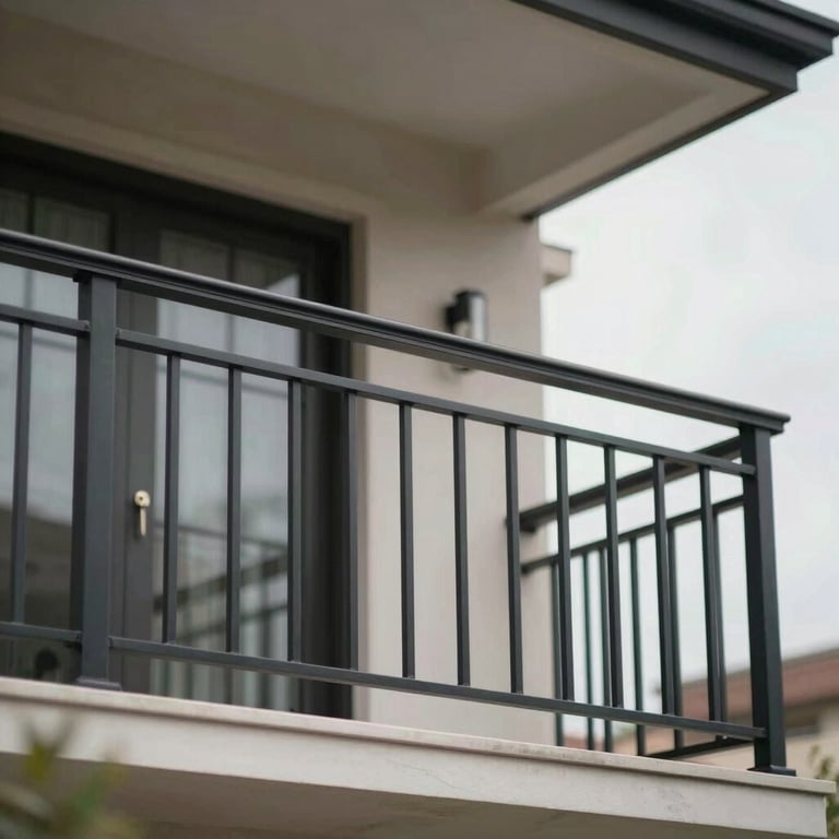 Stylish iron railings and balcony balustrades on a modern villa, durable craftsmanship.
