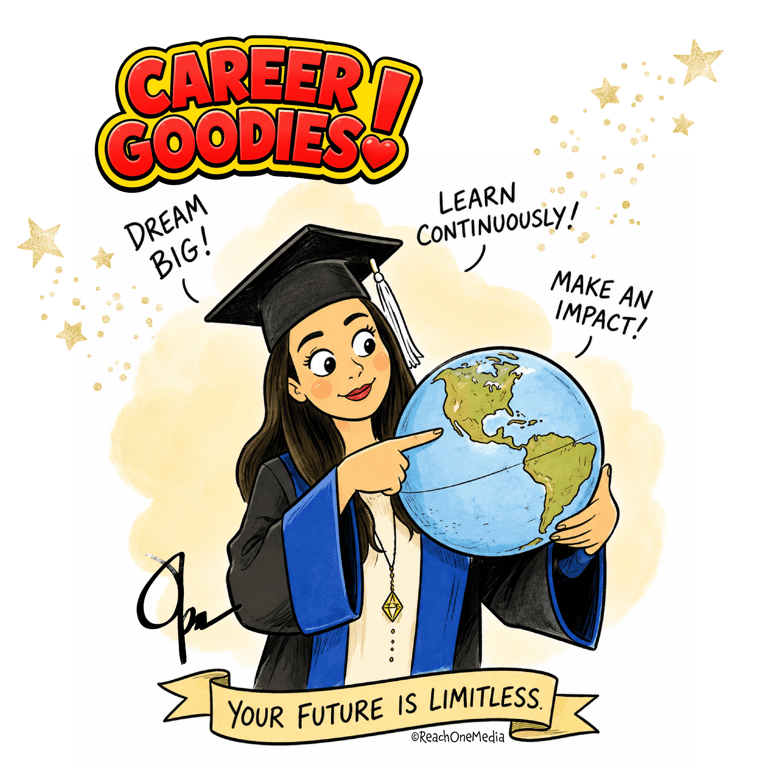 Cartoon of new graduate getting ready to start her career
