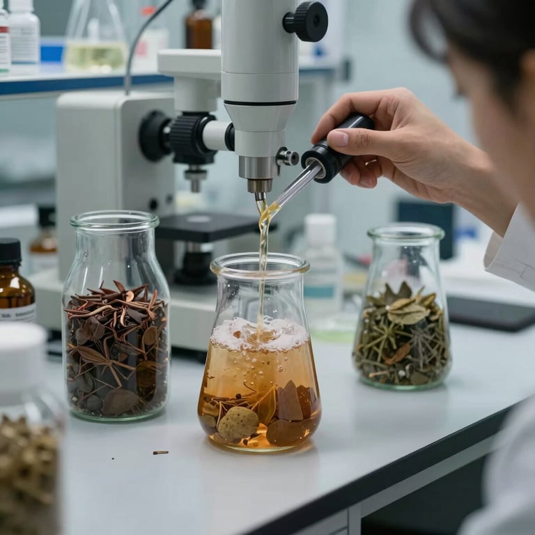A high-tech laboratory setting where natural ingredients are being processed for beauty products.