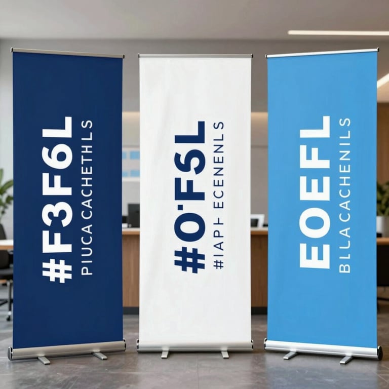 A successful professional placement event with corporate banners in #1F3F6B and #E0E8F2 colors.