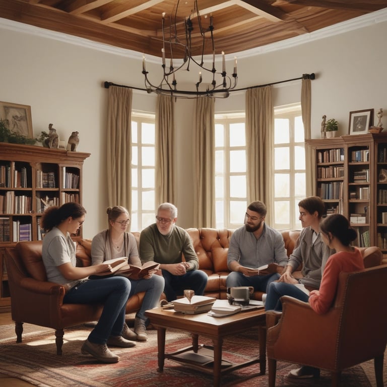 Small group studying in family room.