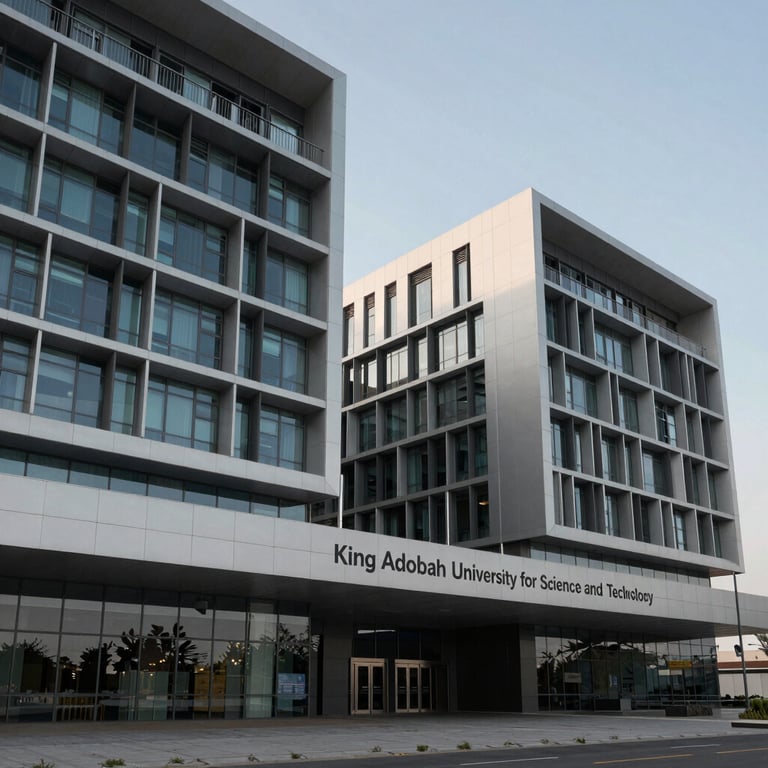 The modern, sleek facade of King Abdullah University for Science and Technology (KAUST) buildings.