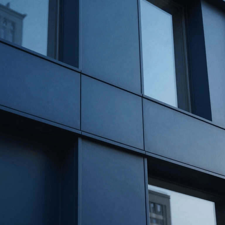 A close-up shot of professional hands typing on a high-end laptop keyboard in a bright, modern office with royal blue accents.