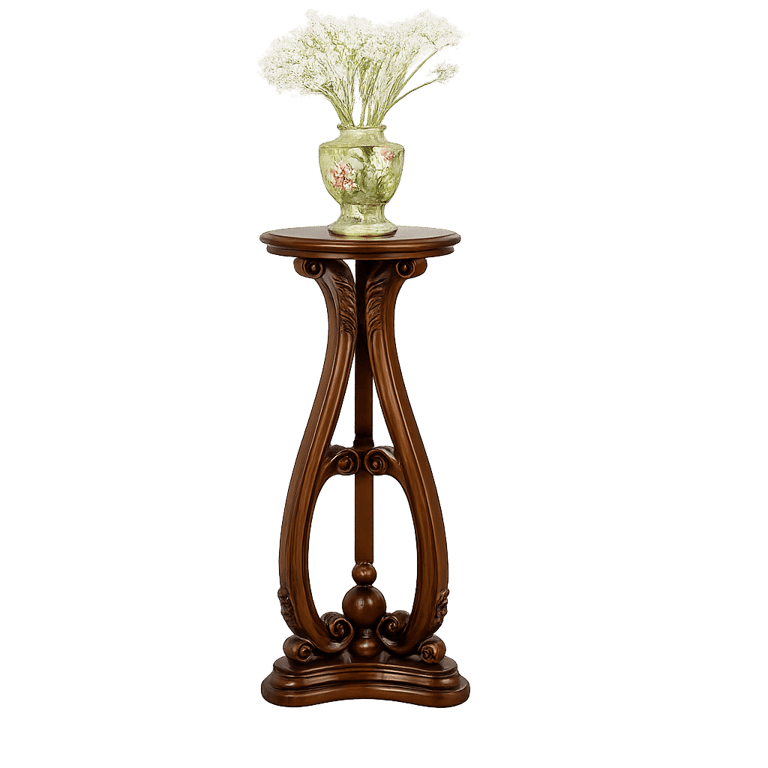 Elegant Hand-Carved Teakwood Plant Stand