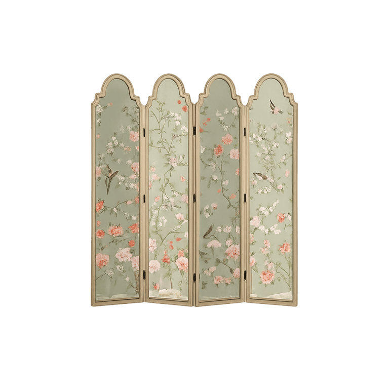 Classic Wooden Folding Screen with Floral Design – Home Decor Divider