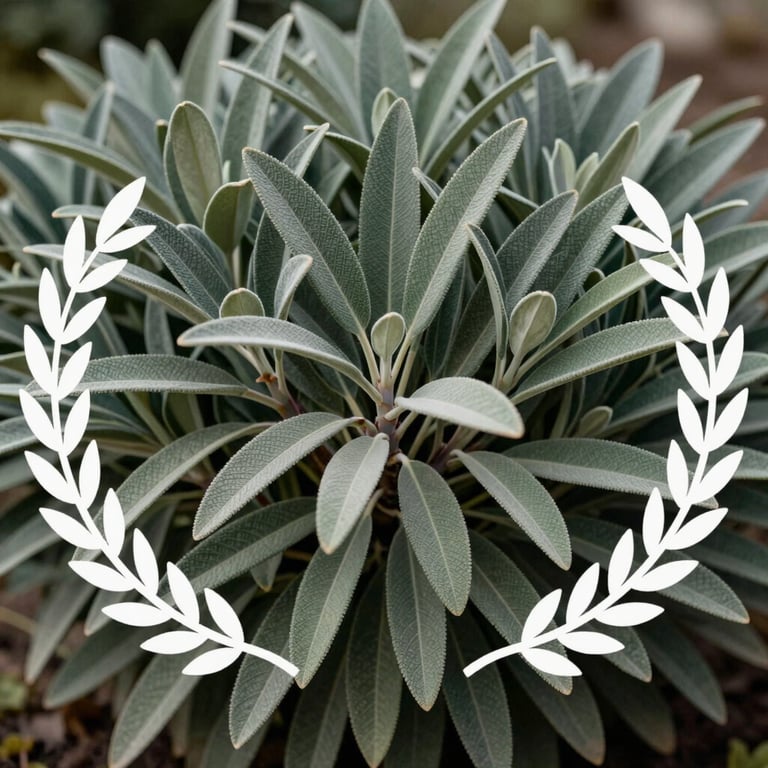 A professionally pruned flowering hedge with muted sage leaves and sharp, clean lines.