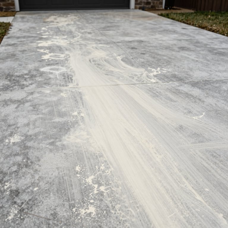 A high-pressure cleaned driveway showing the transformation from weathered grey to a bright, clean soft off-white finish.
