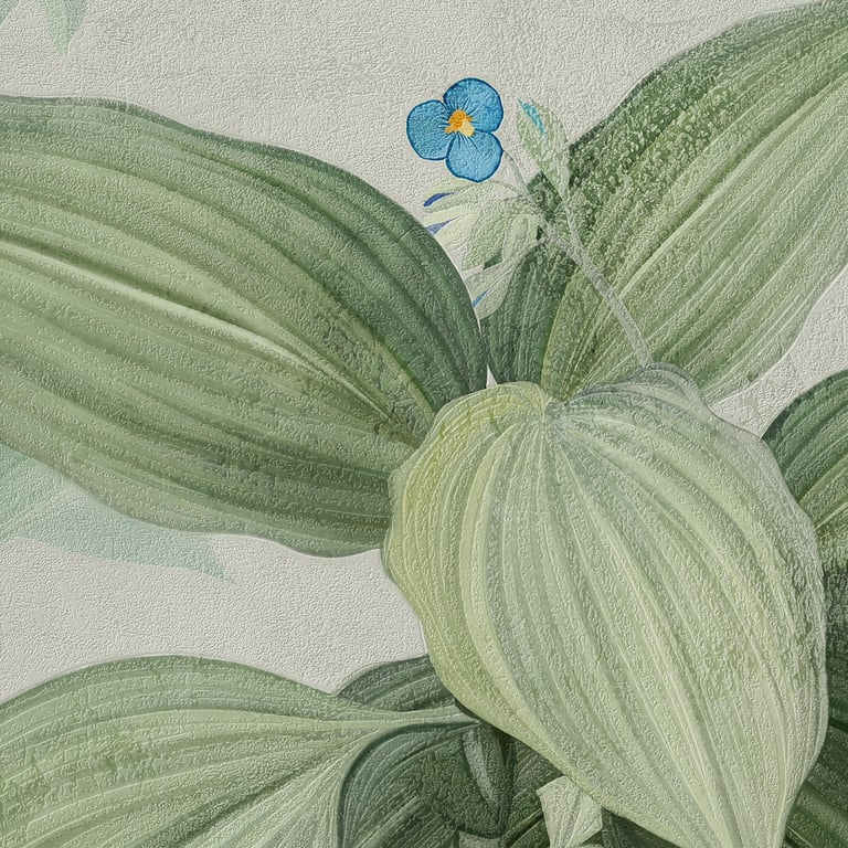 Close-up of Tropical Garden wall print in Dimense Pearlescent, Suede and Gold media