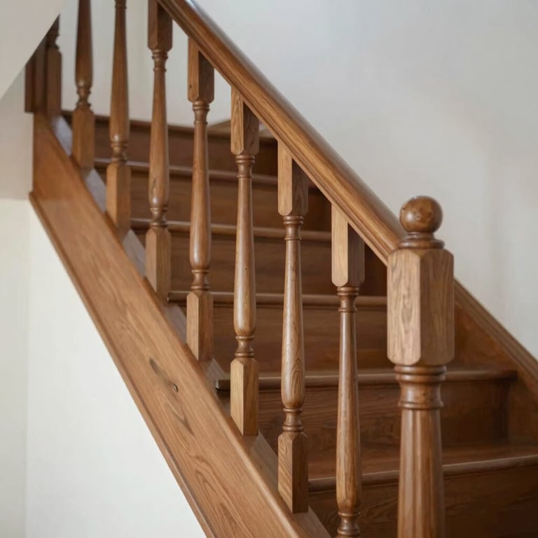 Precision woodwork detail on a custom-built staircase.