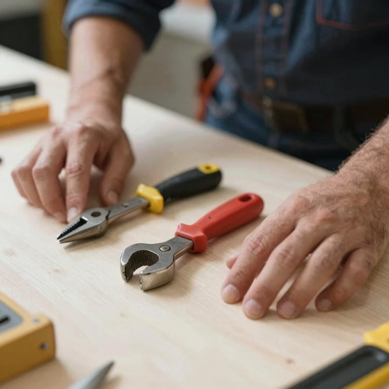 A professional craftsman's tools placed on a clean, finished surface, symbolizing expertise.