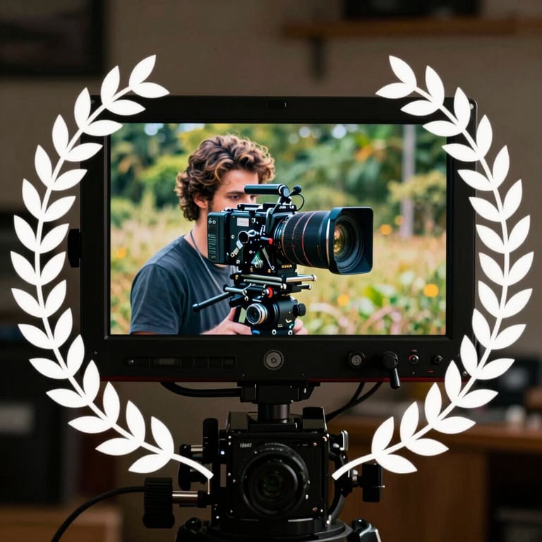 A professional director's monitor displaying a sharp, cinematic scene with high contrast and vibrant colors.