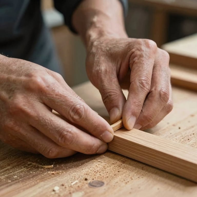 Hands of an artisan working with wood, symbolizing the local businesses supported by the studio.