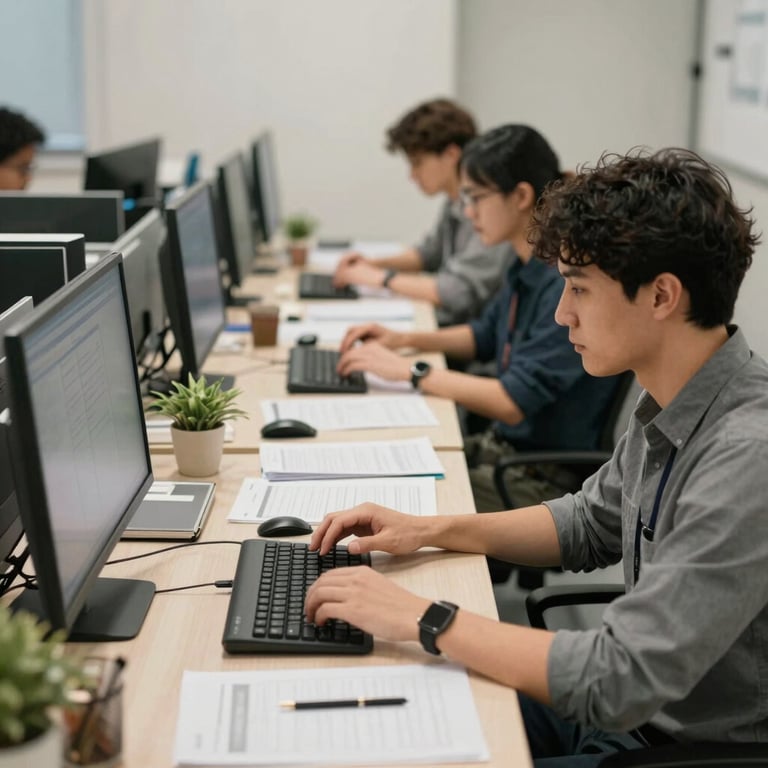 An organized office space where staff work on logistics and planning, representing credibility and efficiency.