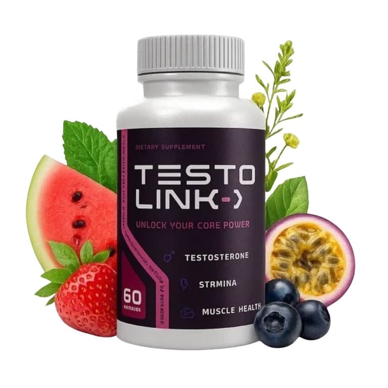 TestoLink met 60 capsules. Geschikt om testosteron, kracht en spiergezondheid te verbeteren.