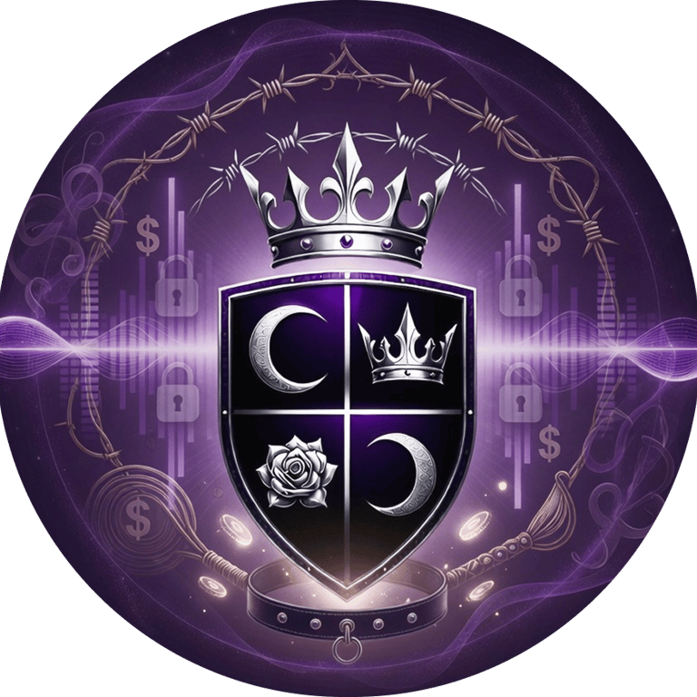 Vaeloria's crest of 2 moons, a crown and rose set in a shield with wings. a crown under barbed wire sit at the top