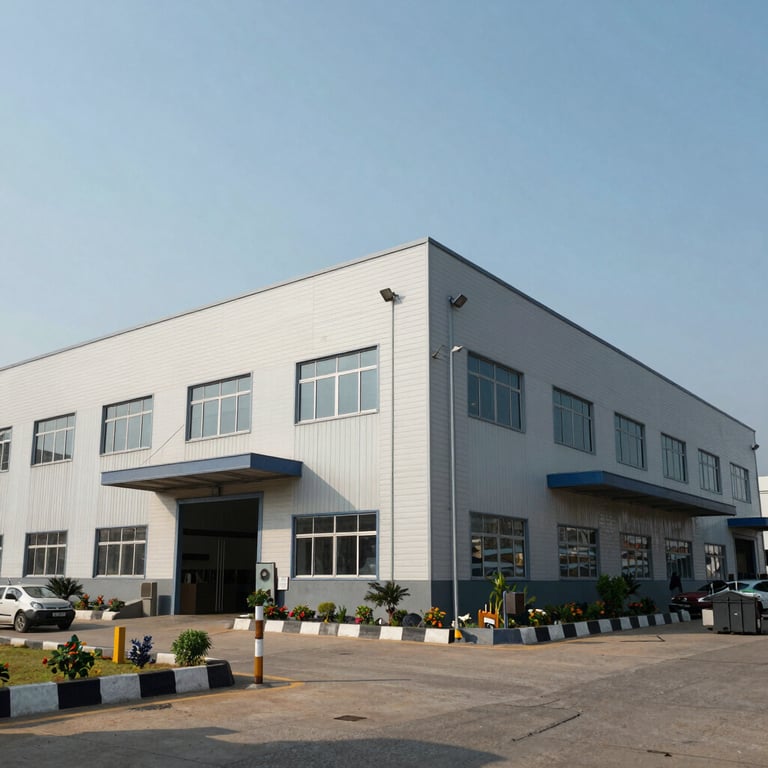 The exterior of the modern Chitra Enterprises production facility in Vadodara during a clear day, exuding reliability.