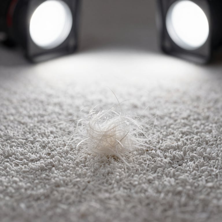 Detailed macro shot of clean, soft carpet fibers under bright studio light.