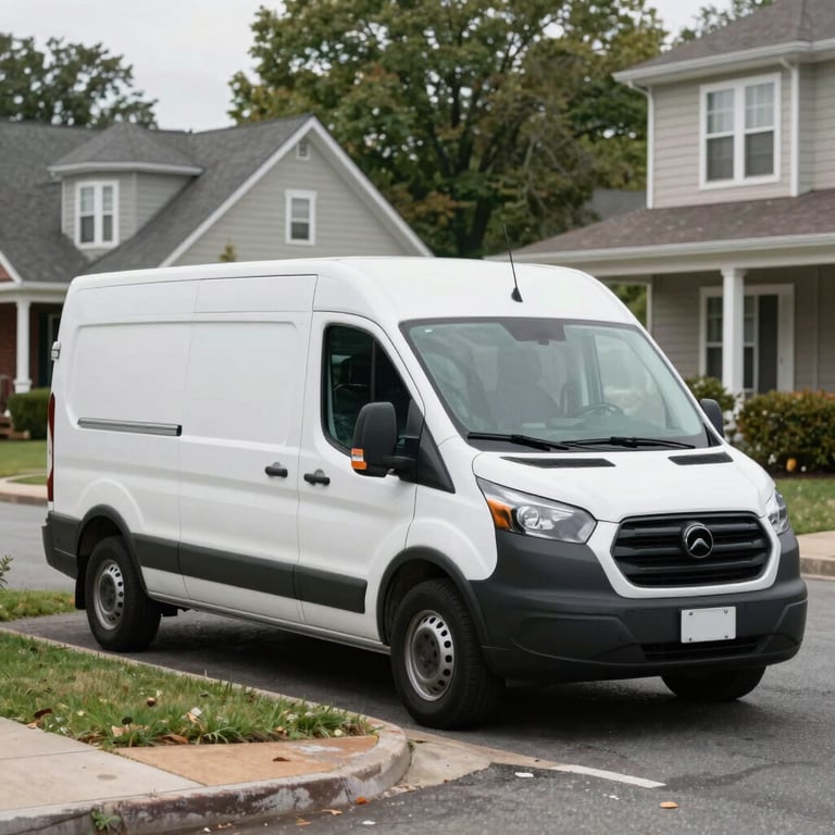 A professional cleaning van parked in a clean Virginia suburban neighborhood.