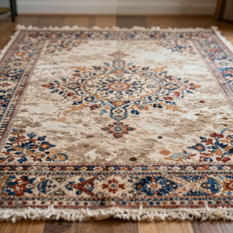 Split view of a stained carpet before and after professional cleaning.