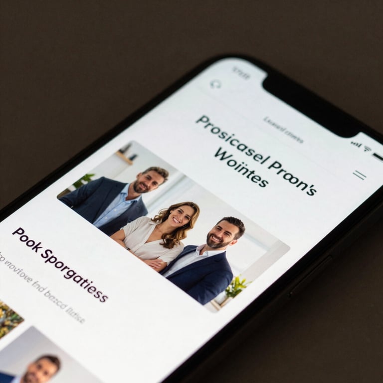 Close-up of a mobile phone screen displaying a professional, responsive business site.