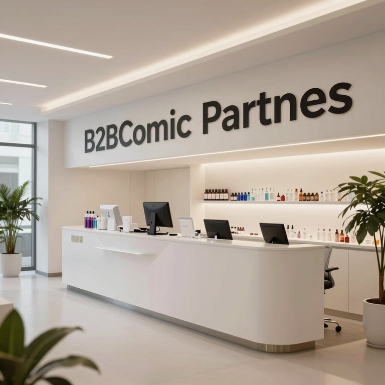 Clean, architectural view of a modern professional training center for B2B cosmetic partners.