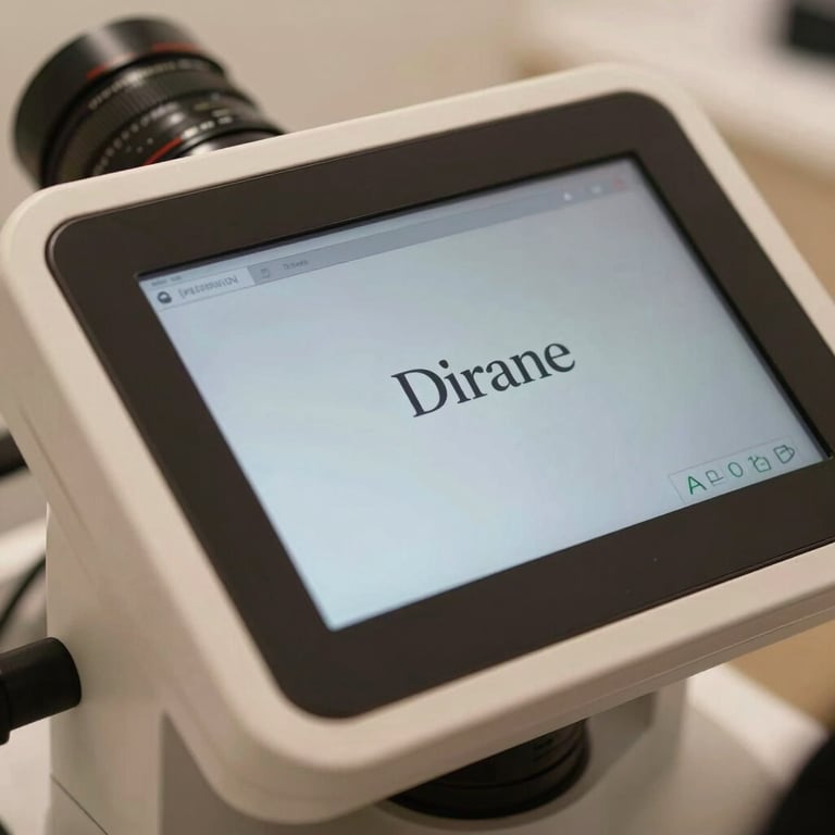 Close-up of a digital touchscreen interface on a professional cosmetic machine with sleek typography.